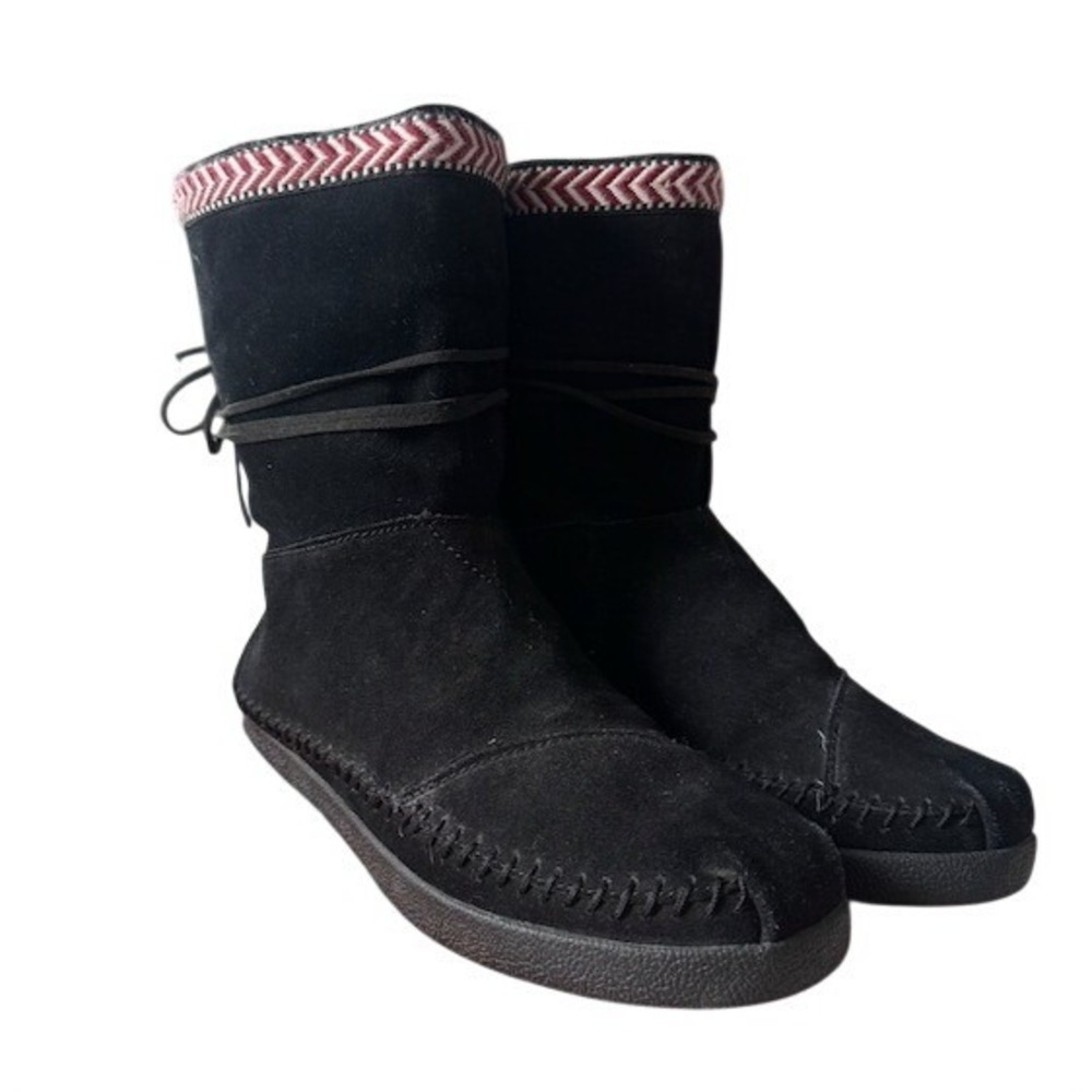 TOMS Nepal Black Suede Faux Fur Lined Mid Calf Boots Womens Size 10
